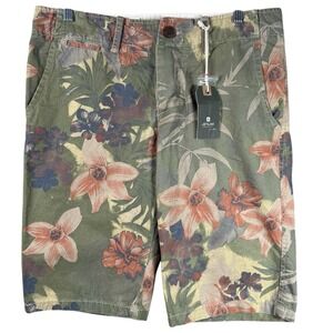 Jetlag Floral Chino Shorts Mens Size 30 Green 11" Hawaiian Button Fly NWT